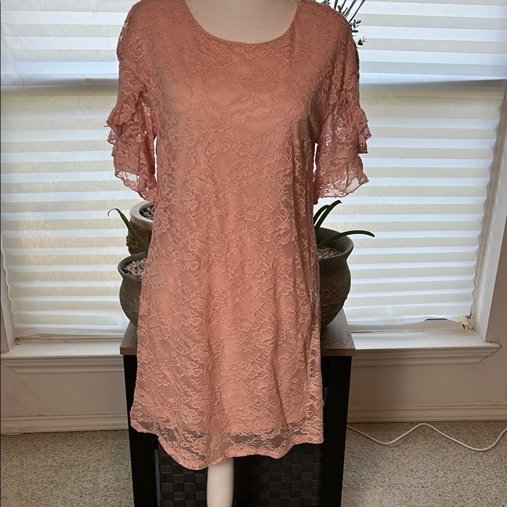 As U Wish Peach Shift Dress Flutter Sleeves